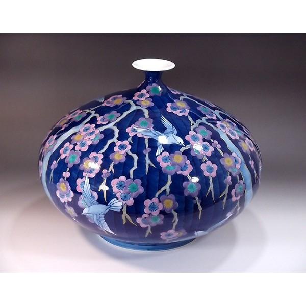 有田焼 色鍋島様式枝垂れ梅雀絵花瓶｜陶芸作家　藤井錦彩 作_1