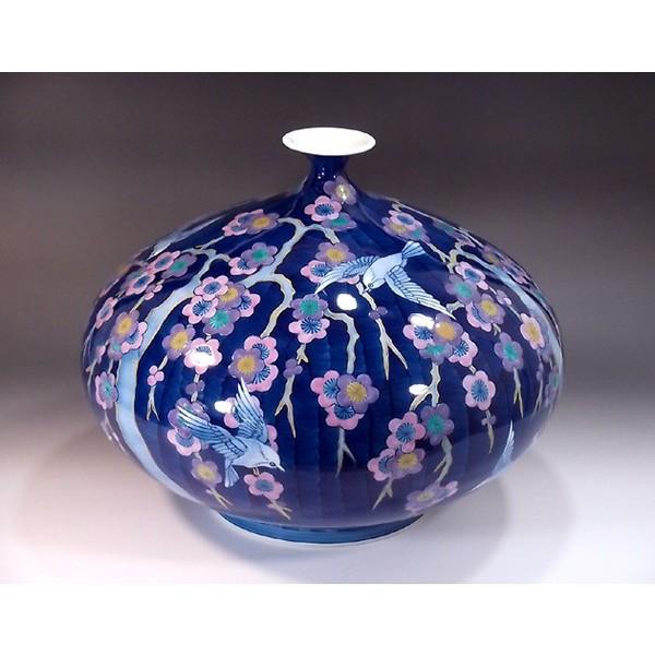 有田焼 色鍋島様式枝垂れ梅雀絵花瓶｜陶芸作家　藤井錦彩 作_2