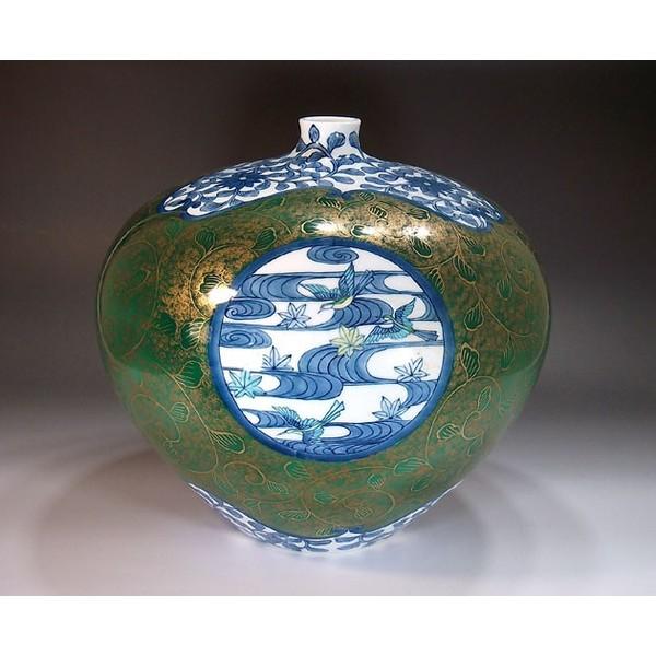 有田焼 金襴手様式唐草割流水鳥絵壷｜陶芸作家 藤井錦彩 作 : 有田焼