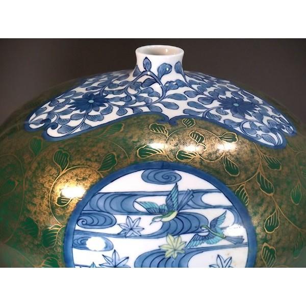 有田焼 金襴手様式唐草割流水鳥絵壷｜陶芸作家 藤井錦彩 作 : 有田焼