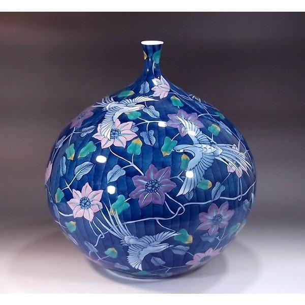 有田焼 色鍋島表現スタイル鉄線花鳳凰絵花立て｜陶物作り絵描き 藤井錦彩 作