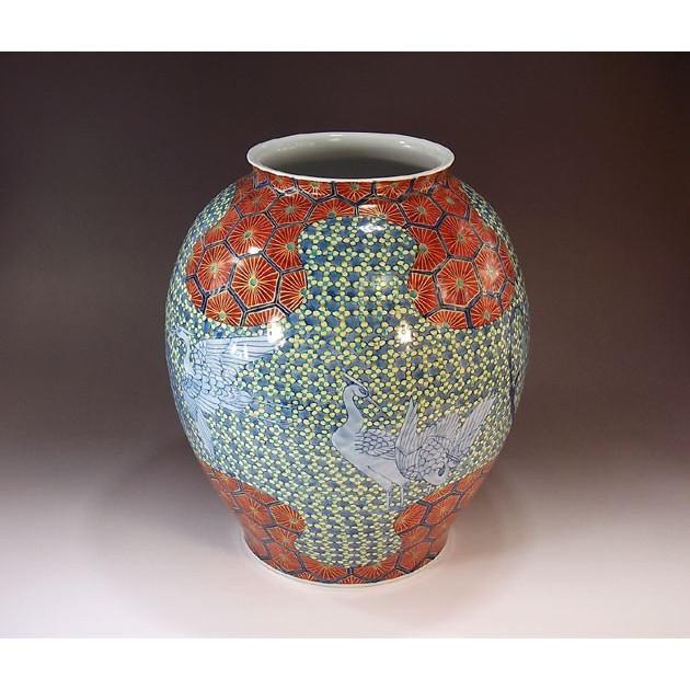 有田焼 金彩亀甲文様割小梅ちらし鷺絵花瓶｜陶芸作家 藤井錦彩 作