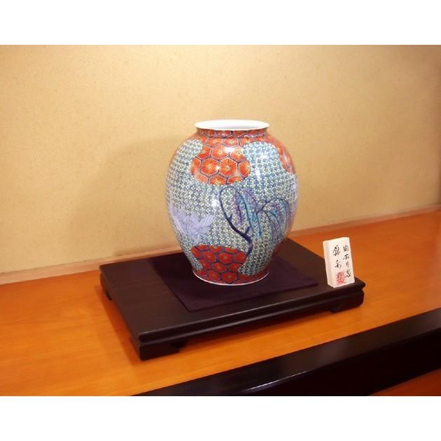 有田焼 金彩亀甲文様割小梅ちらし鷺絵花瓶｜陶芸作家 藤井錦彩 作