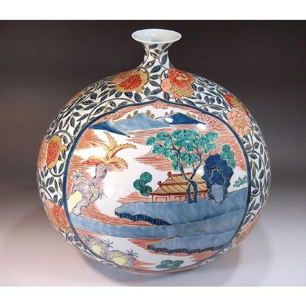 有田焼 古伊万里様式金彩唐草割景図花瓶｜陶芸作家 藤井錦彩 作