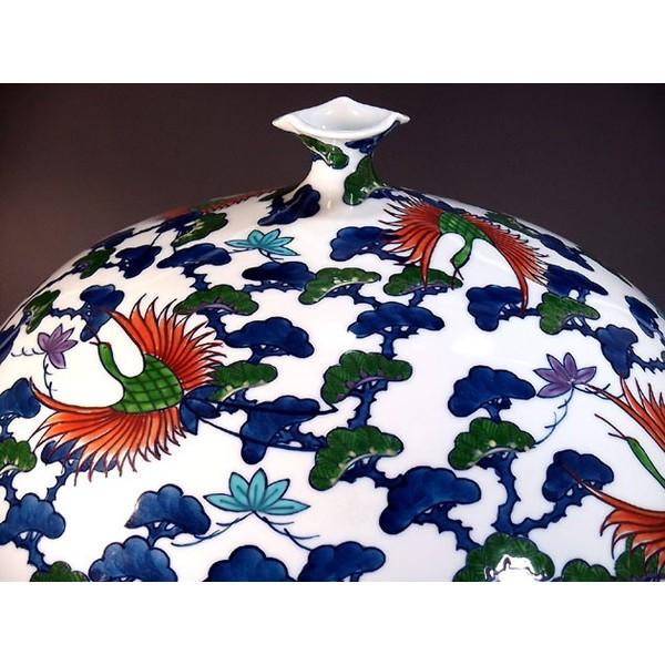有田焼 色鍋島様式松鶴絵花瓶｜陶芸作家 藤井錦彩 作 : 有田焼 藤井錦 