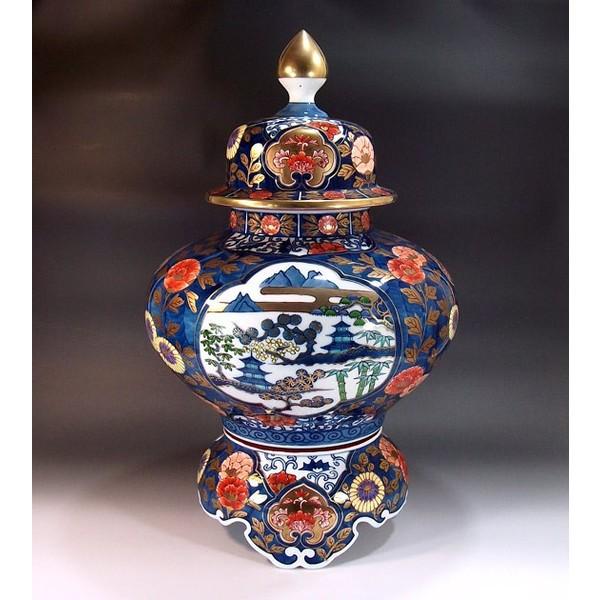 有田焼　金襴手景図飾り沈香壺｜陶芸作家　藤井錦彩 作