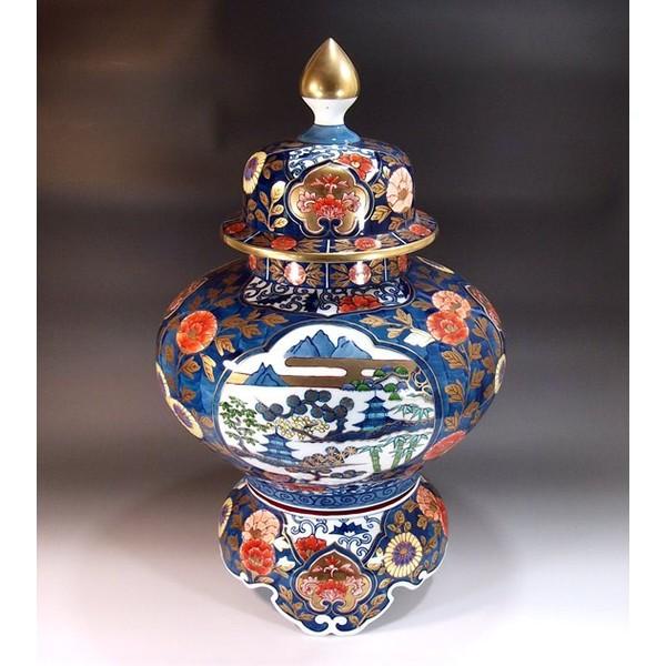 有田焼 金襴手景図飾り沈香壺｜陶芸作家 藤井錦彩 作 : 有田焼