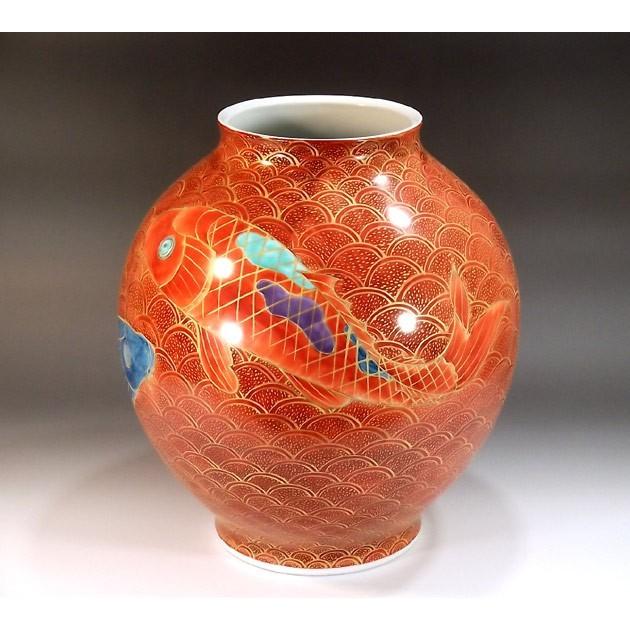 有田焼 金彩青海波鯉絵花瓶｜陶芸作家　藤井錦彩 作_1