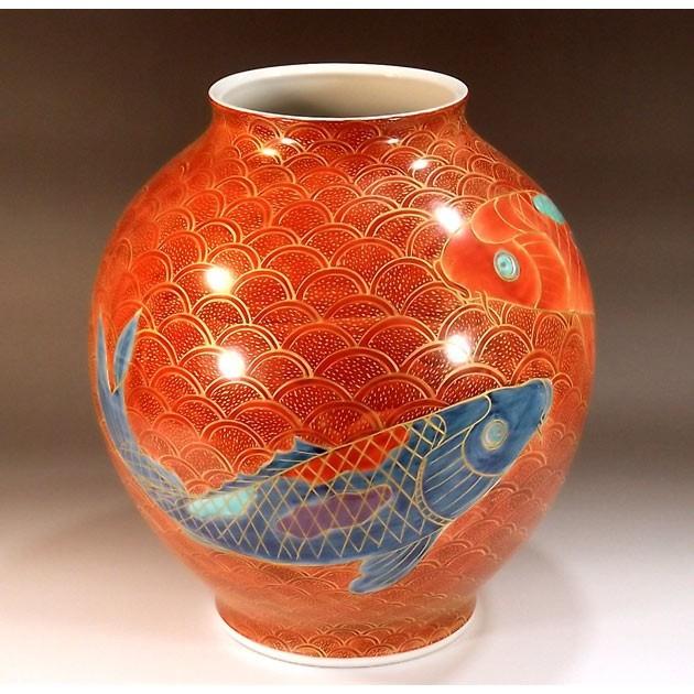 有田焼 金彩青海波鯉絵花瓶｜陶芸作家　藤井錦彩 作_2