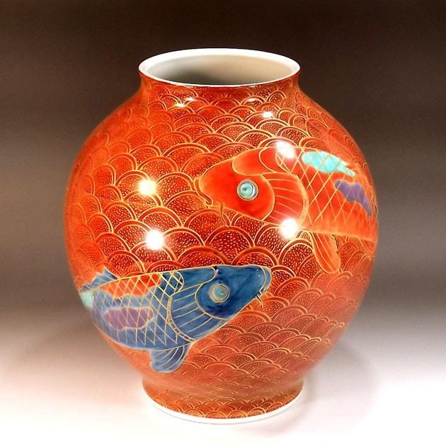 有田焼 金彩青海波鯉絵花瓶｜陶芸作家　藤井錦彩 作_3