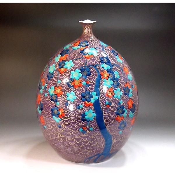 有田焼 染錦金彩青海波枝垂れ梅絵花瓶｜陶芸作家　藤井錦彩 作