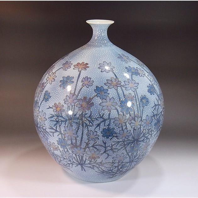 有田焼 金欄手様式釉裏紅コスモス絵花瓶｜陶芸作家　藤井錦彩 作