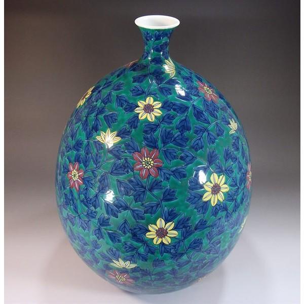 有田焼 色鍋島様式鉄線花絵花瓶｜陶芸作家 藤井錦彩 作 : 有田焼 藤井