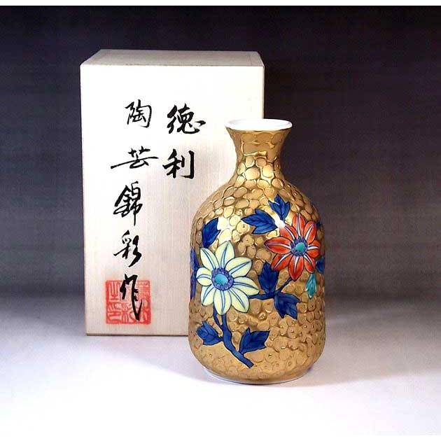染錦黄金鉄線花絵徳利｜有田焼 陶芸家　藤井錦彩 作