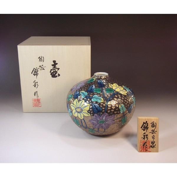 染錦プラチナ彩鉄線花絵花瓶 作 陶芸作家 美術 工芸品 有田焼 O9i99oioo 有田焼 楽器 手芸 コレクション 藤井錦彩窯 工芸品 民芸品 藤井錦彩