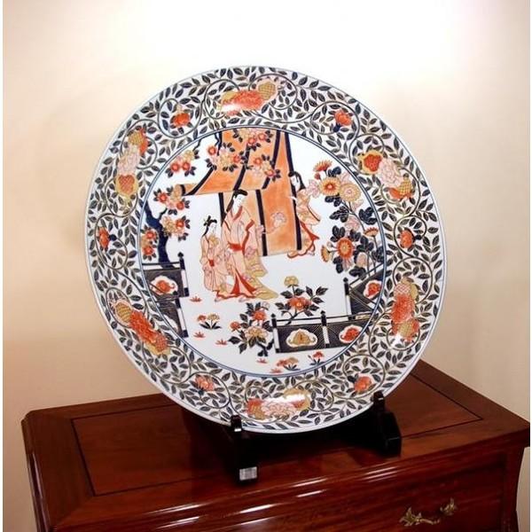 有田焼 伊万里焼 飾り大皿 31cm 金彩 色絵 鳳凰 菊紋 完品級 有田焼 陶芸家 藤井錦彩作】有田焼美術品 鉄釉金プラチナ彩鳳凰絵飾り