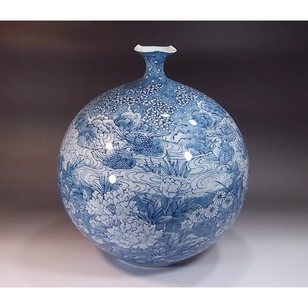 有田焼 染付鴛鴦流れ花尽くし景図花立て｜陶物作り原作者 藤井錦彩 作 家具、インテリア-インテリア雑貨-オブジェ、置き物