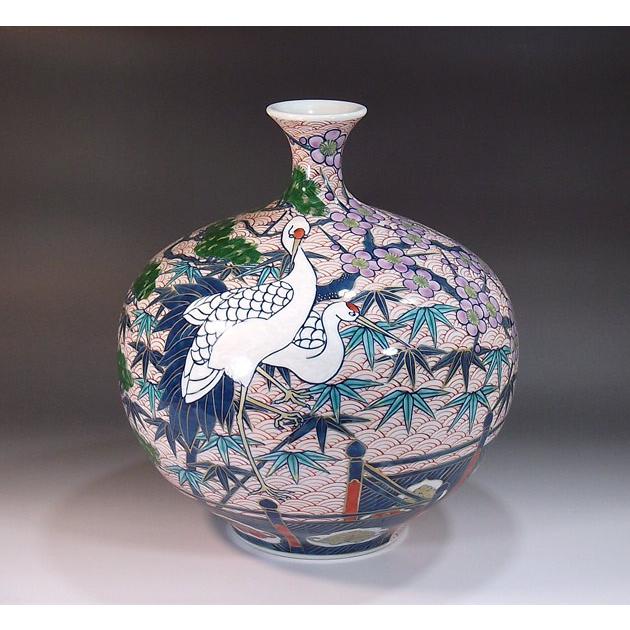 古伊万里様式金彩松竹梅鶴絵鶴首花瓶｜有田焼 陶芸作家 藤井錦彩作