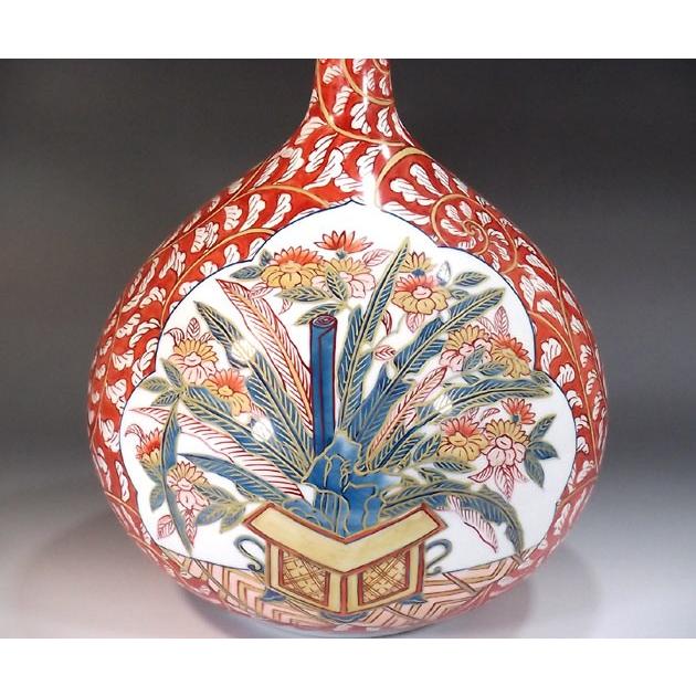 古伊万里様式金彩唐草割花篭絵鶴首花瓶｜有田焼 陶芸作家 藤井錦彩作