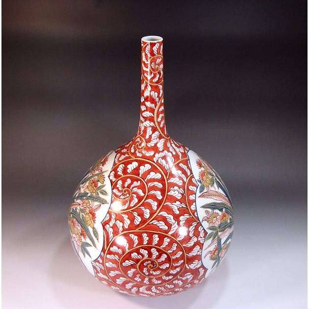 古伊万里様式金彩唐草割花篭絵鶴首花瓶｜有田焼 陶芸作家 藤井錦彩作