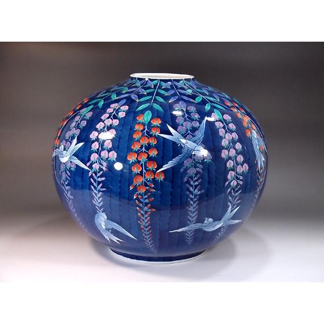 色鍋島表現スタイル藤燕絵花立て｜有田焼 陶器作り書き手 藤井錦彩作