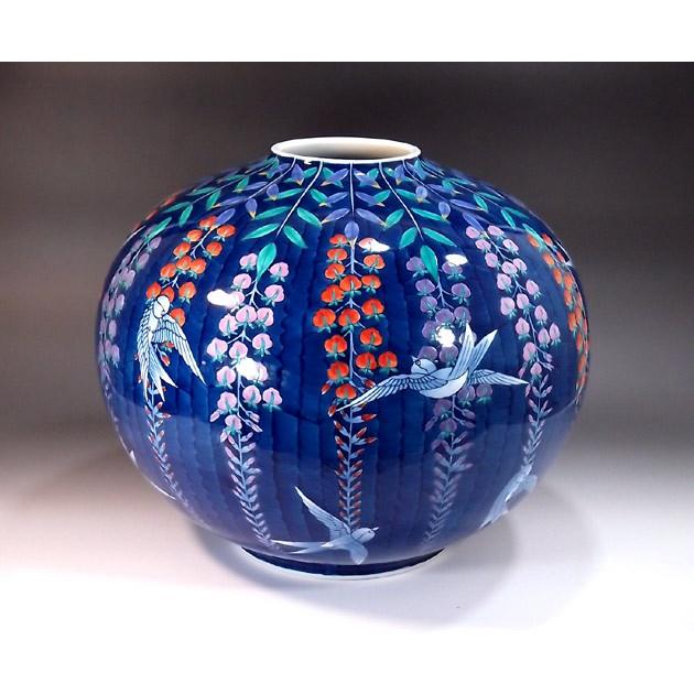 色鍋島様式藤燕絵花瓶｜有田焼 陶芸作家 藤井錦彩作 : 有田焼 藤井錦彩