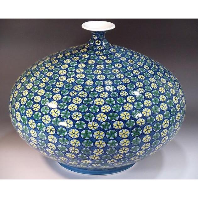 藤井錦彩花瓶花器フラワーベースブルーグリーン