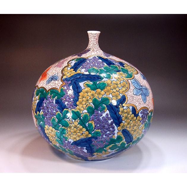 染錦金彩菜の花蝶絵花瓶 藤井錦彩作 有田焼 陶芸作家 藤井錦彩作 花 ガーデニング P141 有田焼陶器花瓶 美術工芸品 壷を即日配送 法人ギフトから陶器の贈答品 記念品などの贈り物を送料無料でお届け 熨斗や名入れも承ります 有田焼の窯元藤井錦彩窯 P141 染錦金彩