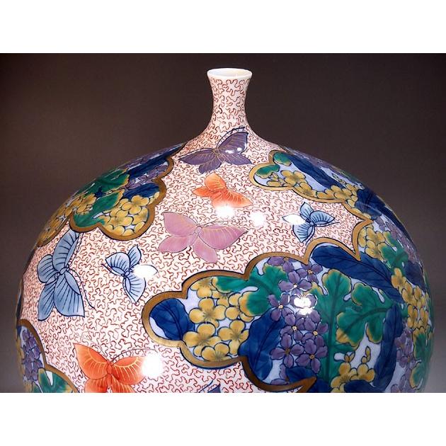 染錦金彩菜の花蝶絵花瓶｜有田焼 陶芸作家 藤井錦彩作 : 有田焼 藤井錦