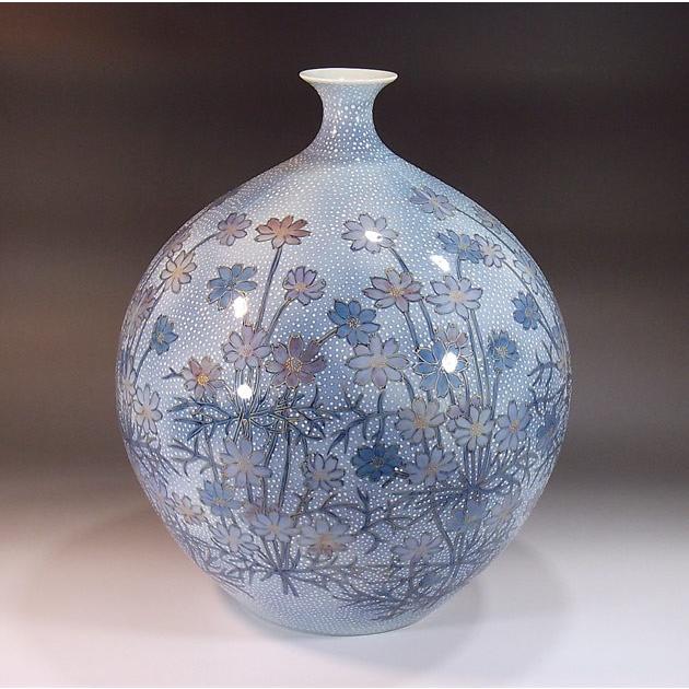 金欄手様式釉裏紅コスモス絵花瓶｜有田焼 陶芸作家　藤井錦彩作