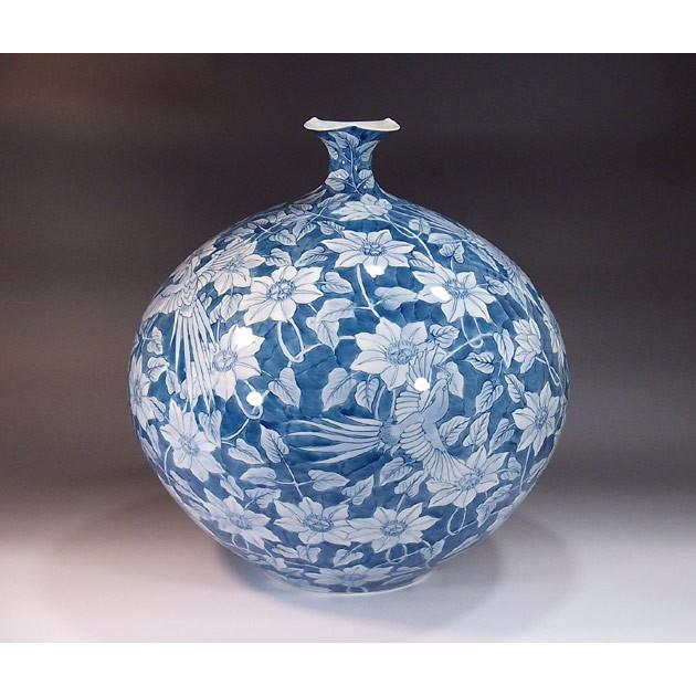 染付鉄線花鳳凰絵花瓶｜有田焼 陶芸作家 藤井錦彩作 : 有田焼 藤井錦彩