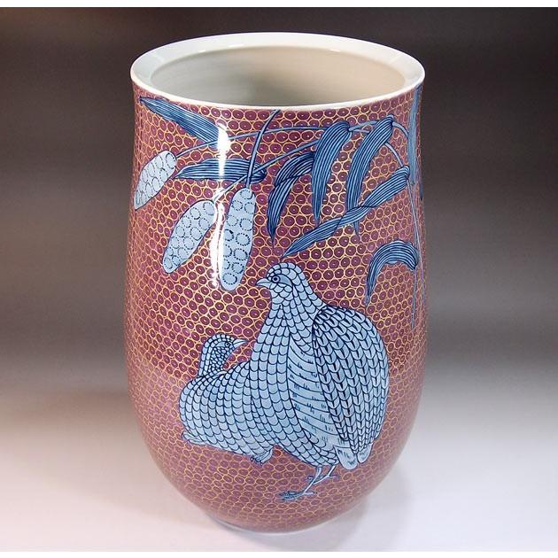 染錦金彩鶉絵花瓶｜有田焼 陶芸作家 藤井錦彩作 : 有田焼 藤井錦彩窯