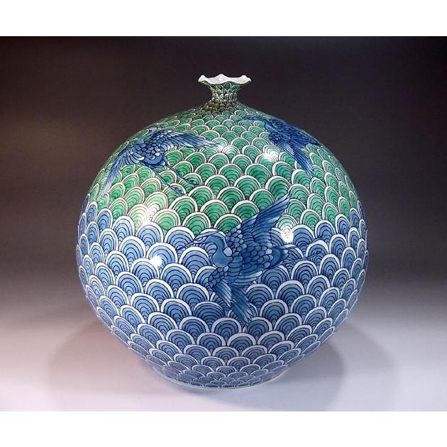 色鍋島様式青海波文様鷺花瓶｜有田焼 陶芸作家 藤井錦彩作