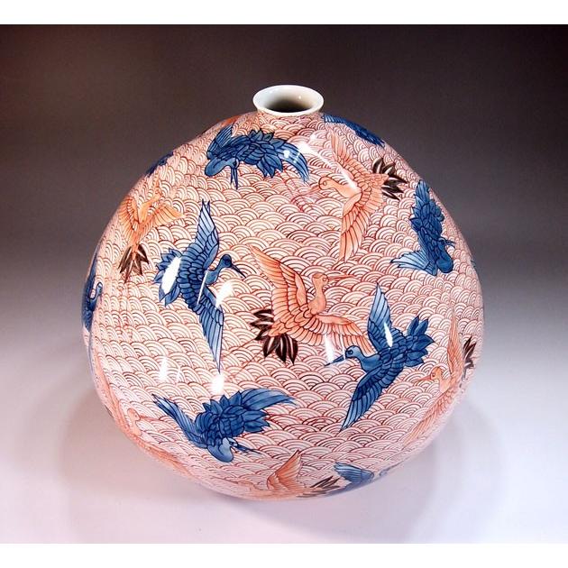色鍋島様式青海波文様鶴絵花瓶｜有田焼 陶芸作家 藤井錦彩作 : 有田焼