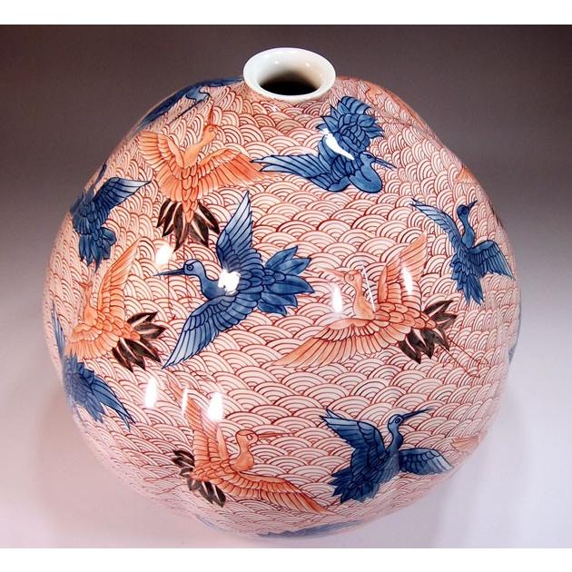 色鍋島様式青海波文様鶴絵花瓶｜有田焼 陶芸作家 藤井錦彩作 : 有田焼