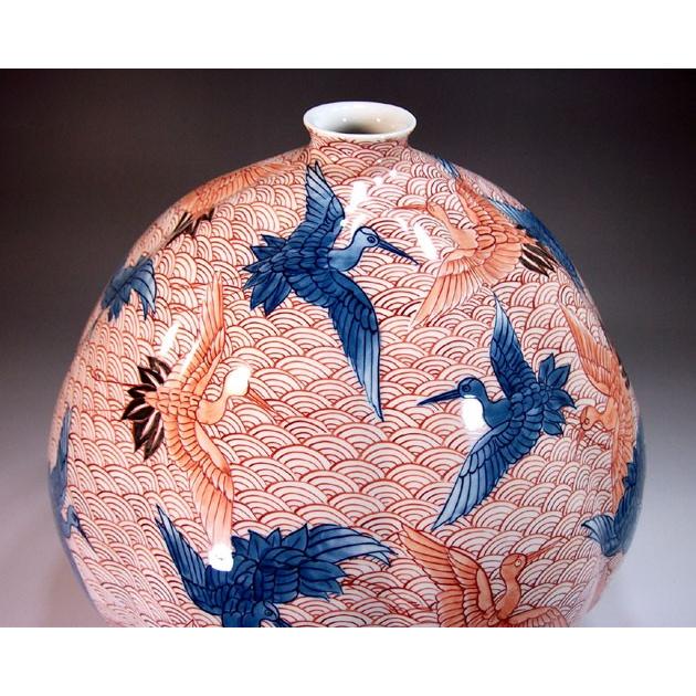 色鍋島様式青海波文様鶴絵花瓶｜有田焼 陶芸作家 藤井錦彩作 : 有田焼