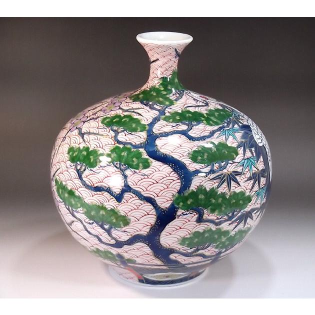 古伊万里様式金彩松竹梅鶴絵鶴首花瓶｜有田焼 陶芸作家 藤井錦彩作