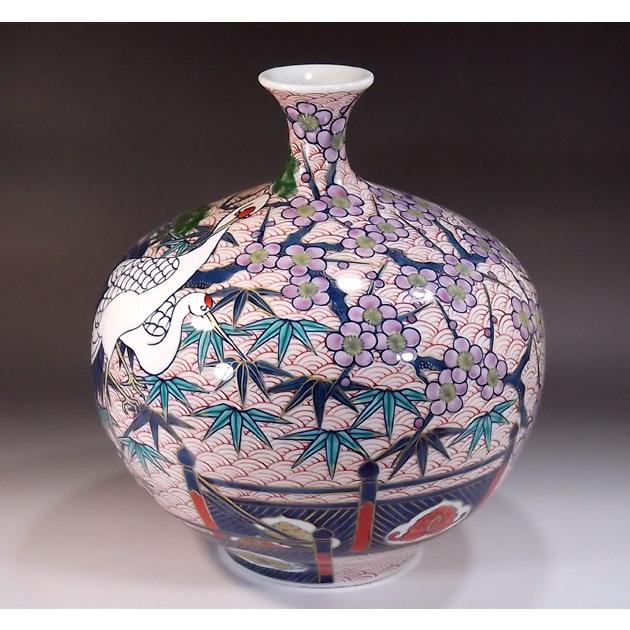 古伊万里様式金彩松竹梅鶴絵鶴首花瓶｜有田焼 陶芸作家 藤井錦彩作