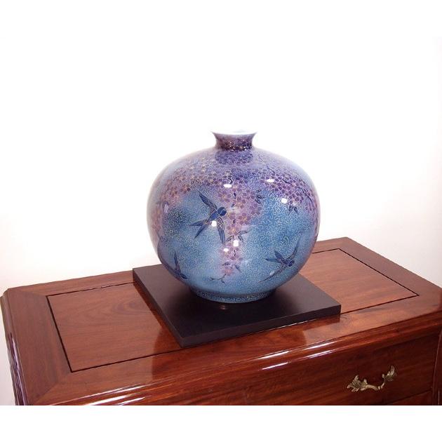 高級感 手轆轤 総手描きの美術品 伝統工芸 金彩釉裏紅桜燕絵花瓶 有田焼 藤井錦彩作 陶芸作家 花瓶 花台