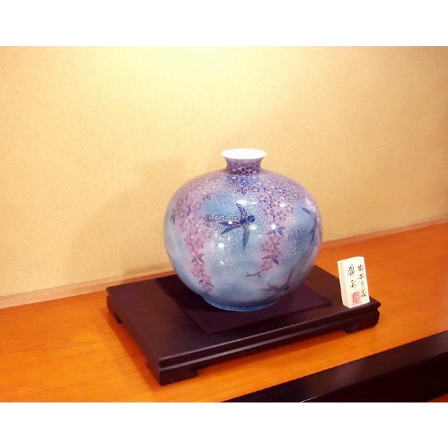 高級感 手轆轤 総手描きの美術品 伝統工芸 金彩釉裏紅桜燕絵花瓶 有田焼 藤井錦彩作 陶芸作家 花瓶 花台