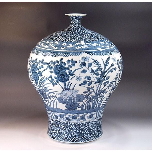 古染付蛸唐草割鹿景図花瓶｜有田焼 陶芸作家 藤井錦彩作 : 有田焼 藤井 