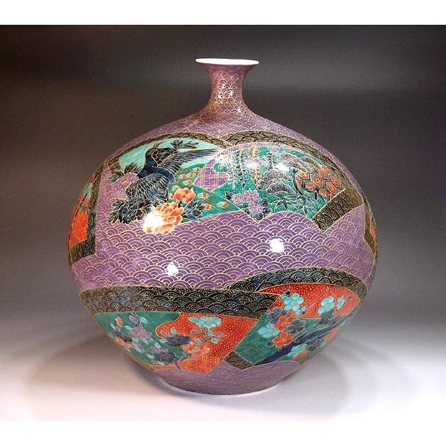 美術工芸品】花と鳥の装飾 八角形の金蘭手 大型陶器鉢 インテリア