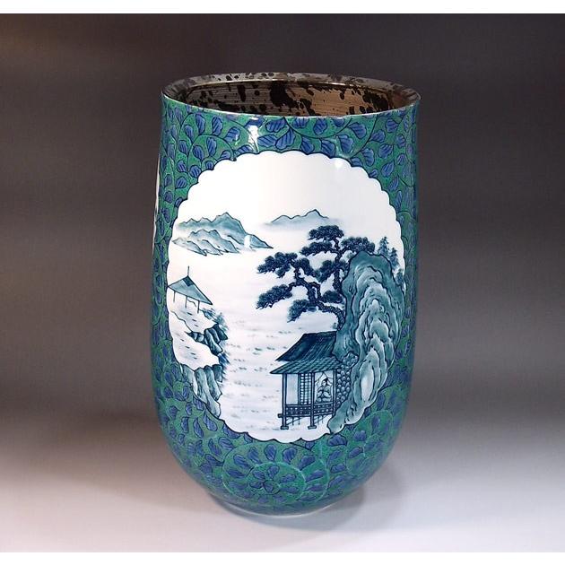 染錦プラチナ彩唐草割山水画花瓶｜有田焼 陶芸作家　藤井錦彩作
