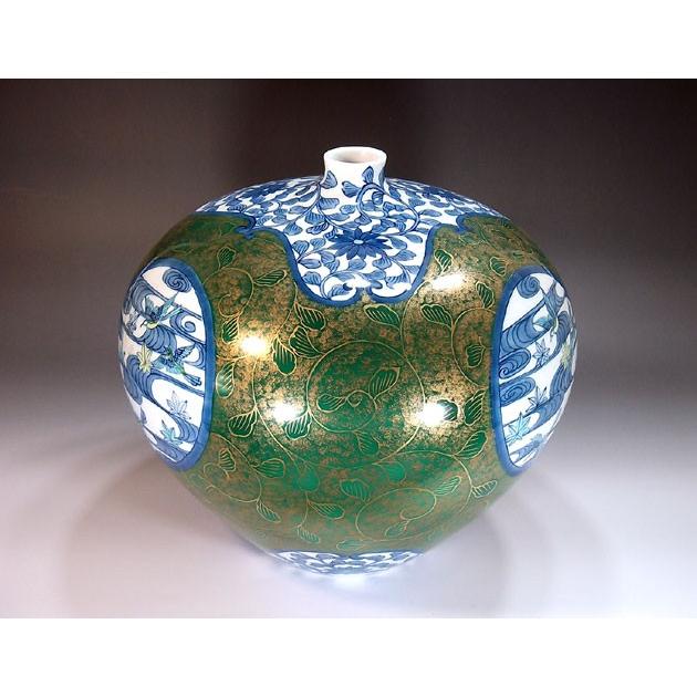 藤井錦彩 作 金襴手様式 唐草割 流水鳥 牡丹 菊 絵 双環耳 壺 花瓶 飾り壺 金襴手様式唐草割流水鳥絵壷｜有田焼 陶芸作家 藤井錦彩作 : 有田焼
