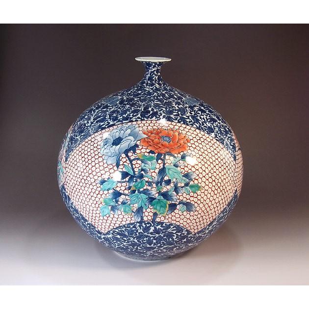 色鍋島様式唐草割花絵花瓶｜有田焼 陶芸作家 藤井錦彩作 : 有田焼 藤井