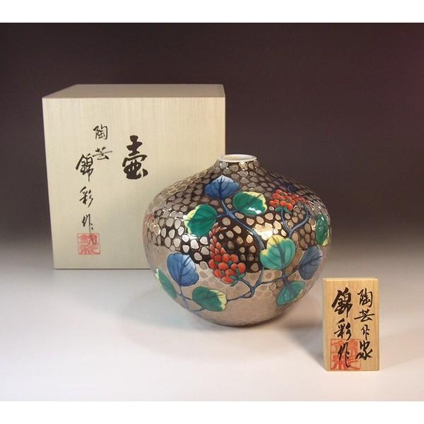 有田焼 染錦プラチナ彩葛絵花瓶｜陶芸作家　藤井錦彩 作