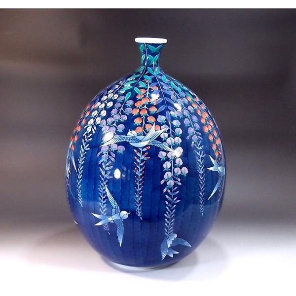 有田焼 色鍋島様式藤燕絵花瓶｜陶芸作家 藤井錦彩 作 : 有田焼 藤井錦