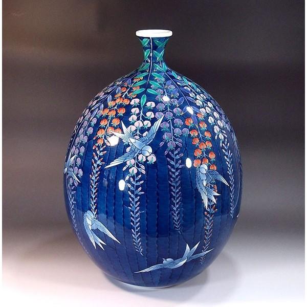 有田焼 色鍋島様式藤燕絵花瓶｜陶芸作家 藤井錦彩 作 : 有田焼 藤井錦