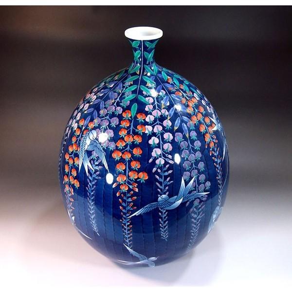 有田焼 色鍋島様式藤燕絵花瓶｜陶芸作家 藤井錦彩 作 : 有田焼 藤井錦