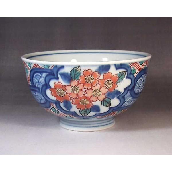 染錦青海波桜菊牡丹絵ご飯茶碗｜陶芸家　藤井錦彩作